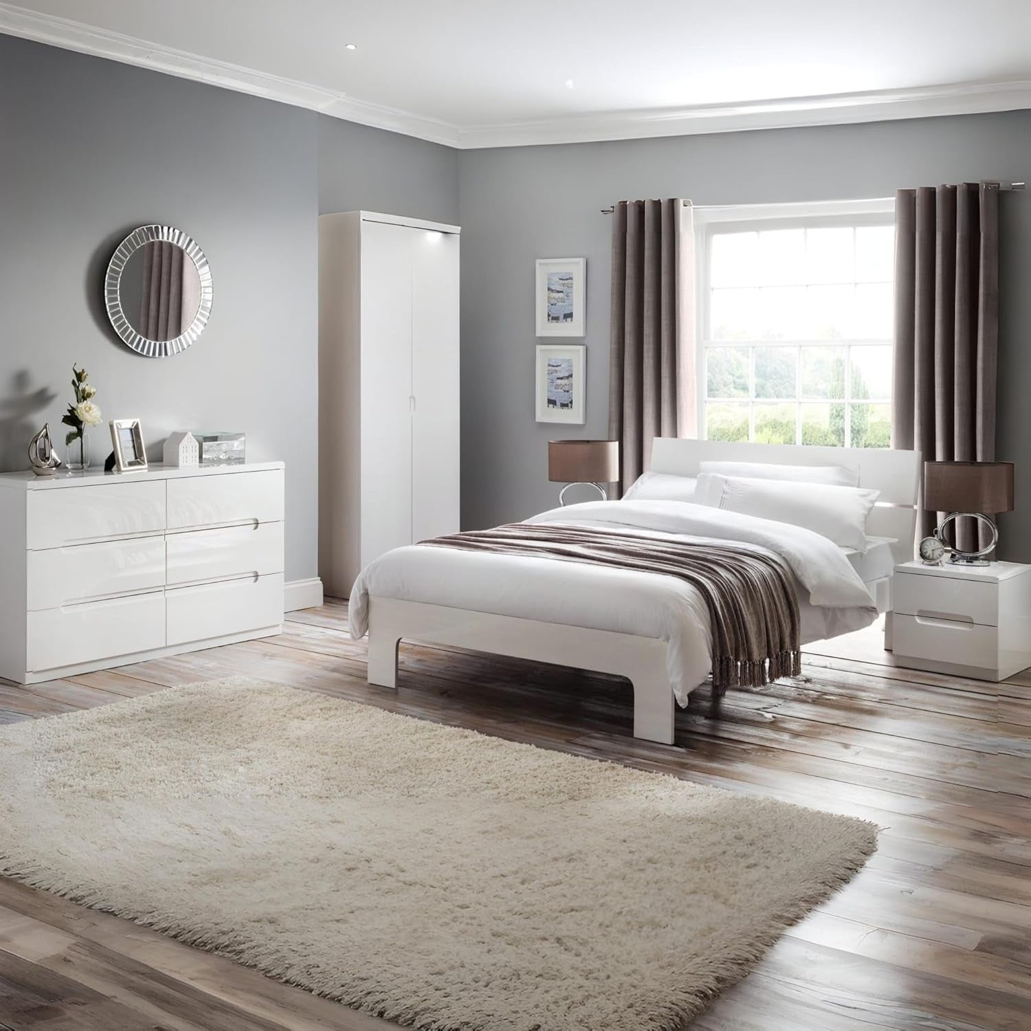 High Gloss White Modern Dressing Table 2 Drawer Minimalist Bedroom Vanity