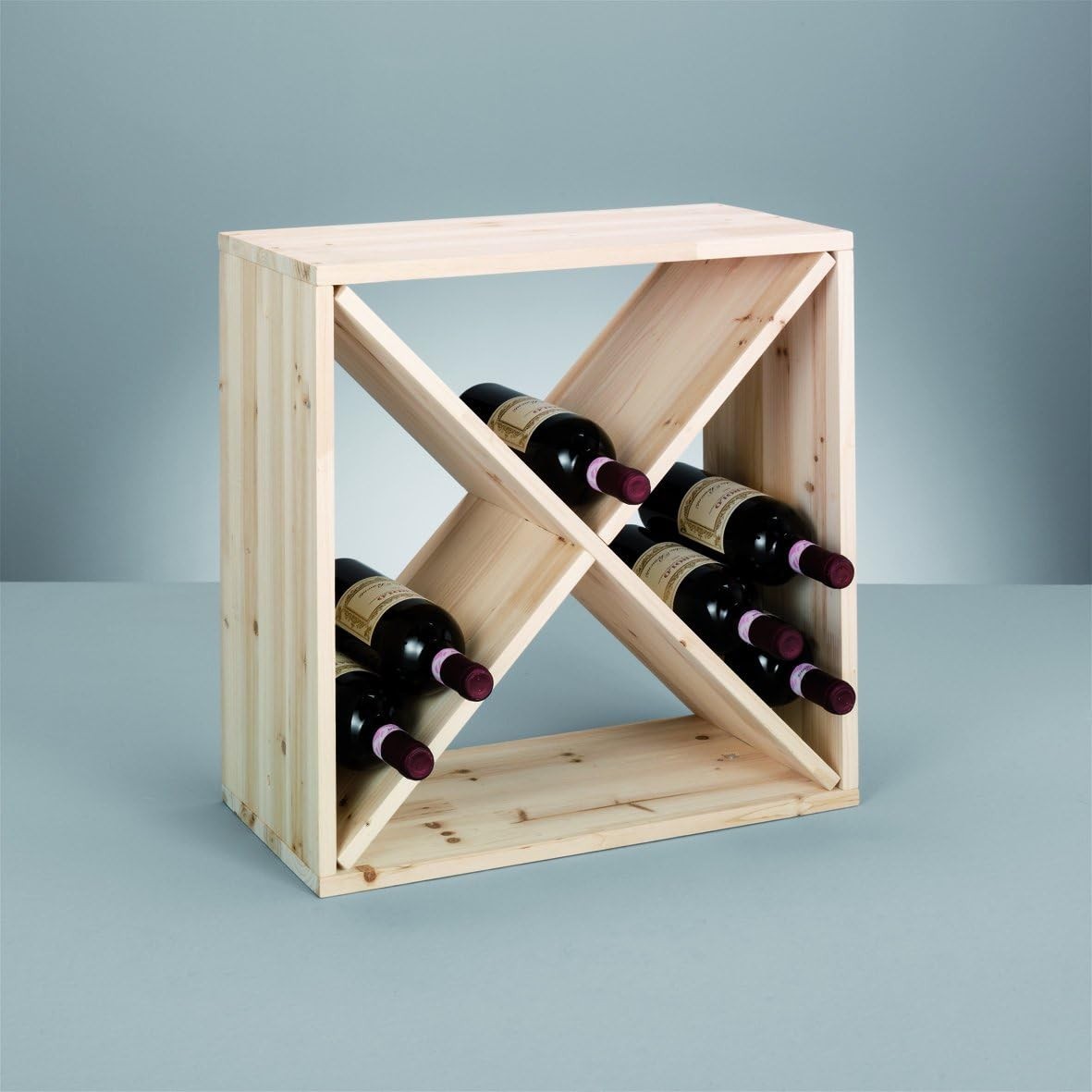 Natural Wood Wine Rack 4-Compartment Bottle Storage Shelf Modern Floor Stand