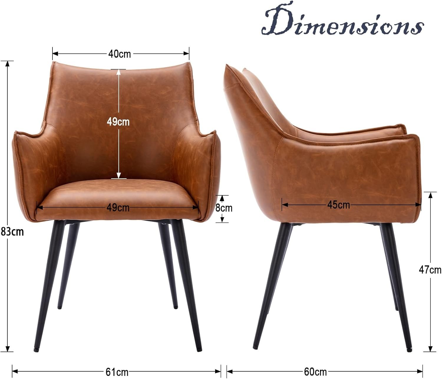 Set of 2 PU Leather Armchairs Retro Dining Lounge Tub Chairs Metal Legs