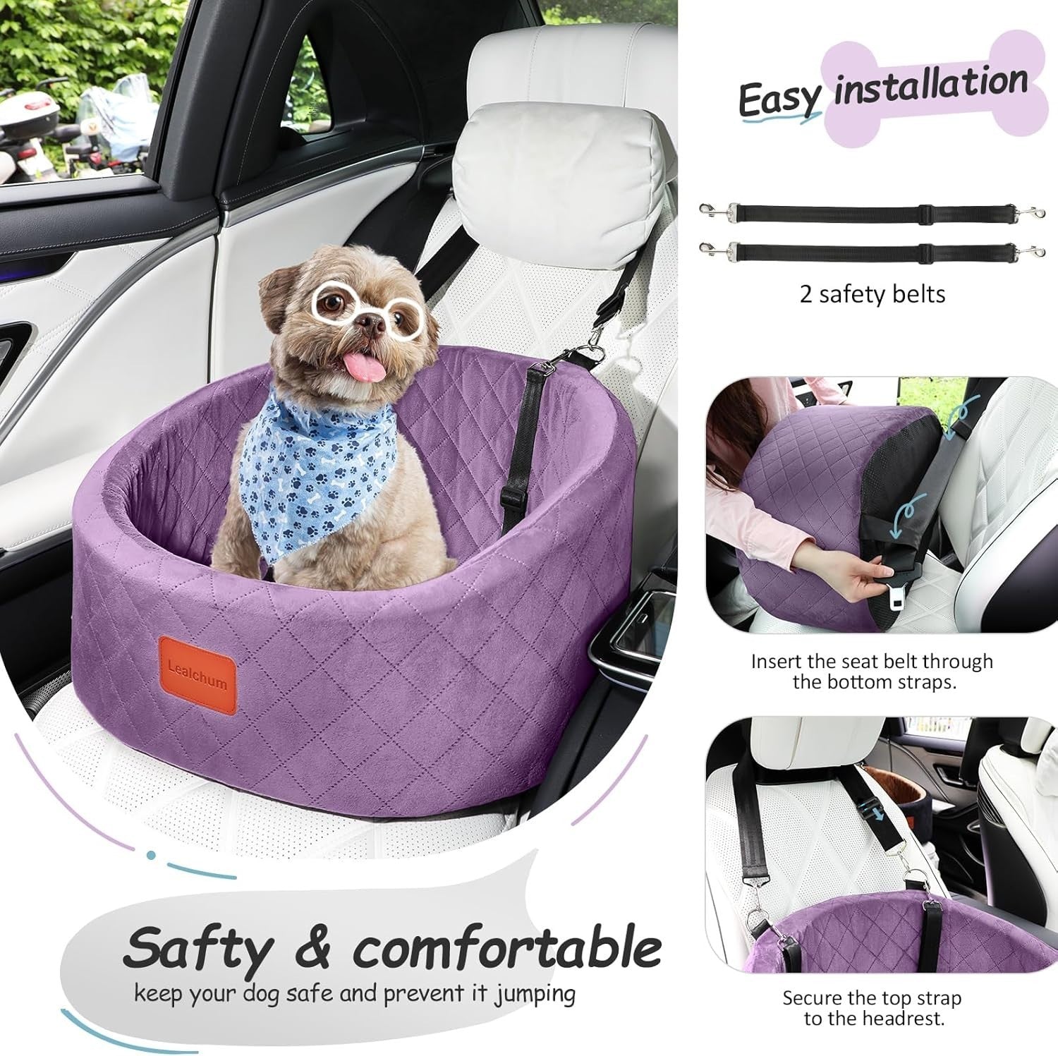Small Dog Car Bed Travel Booster Seat Memory Foam Washable Pet Carrier