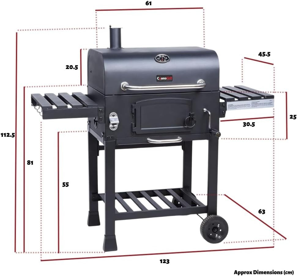 XL Smoker BBQ Grill Outdoor | Adjustable Charcoal Pan | 2 Folding Tables