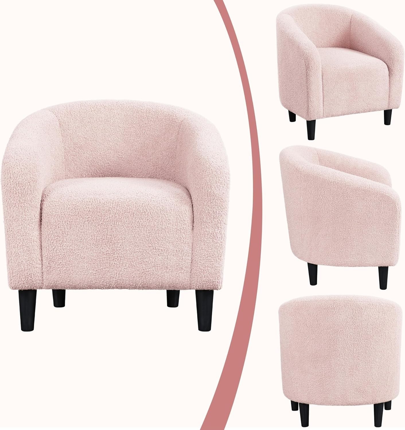 Pink Boucle Accent Tub Chair | Cozy Armchair for Bedroom, Living Room, Café