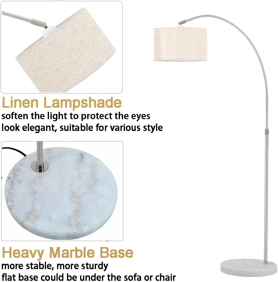 Arched Floor Lamp Adjustable Height Fabric Shade Standing Light E27