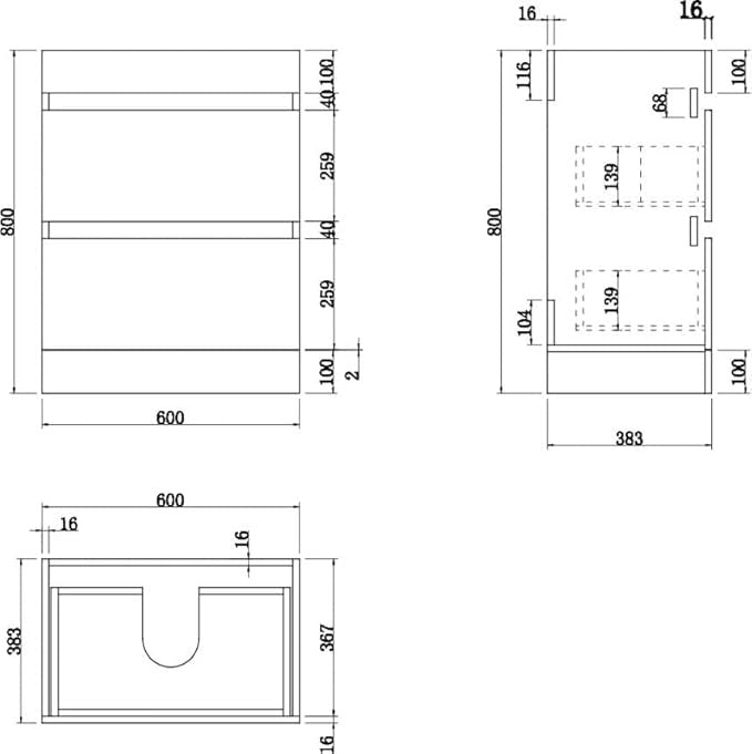 600mm Charcoal Grey Bathroom Vanity Unit with Basin Sink 2 Drawer Floor