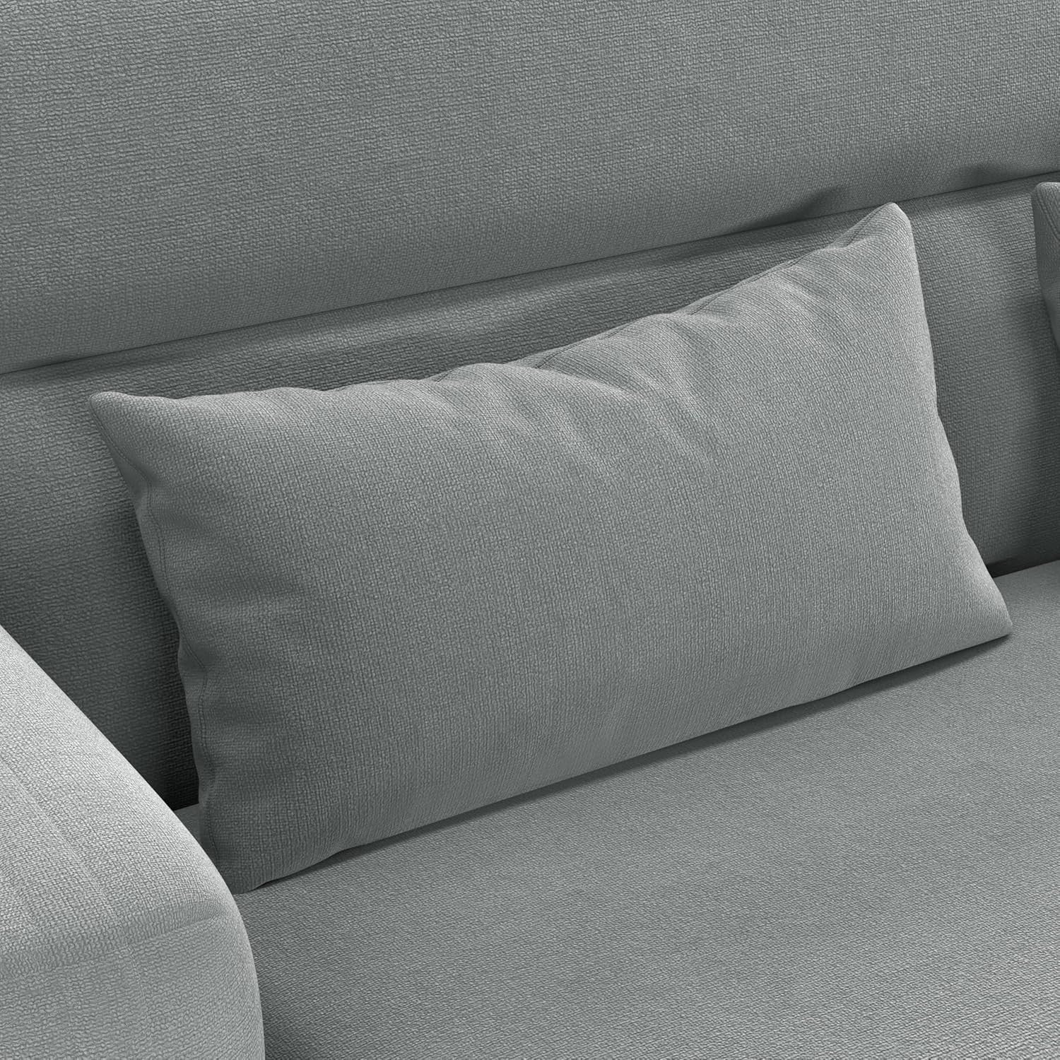 Modern Small Grey Fabric Armchair with Storage Pockets & Lumbar Support