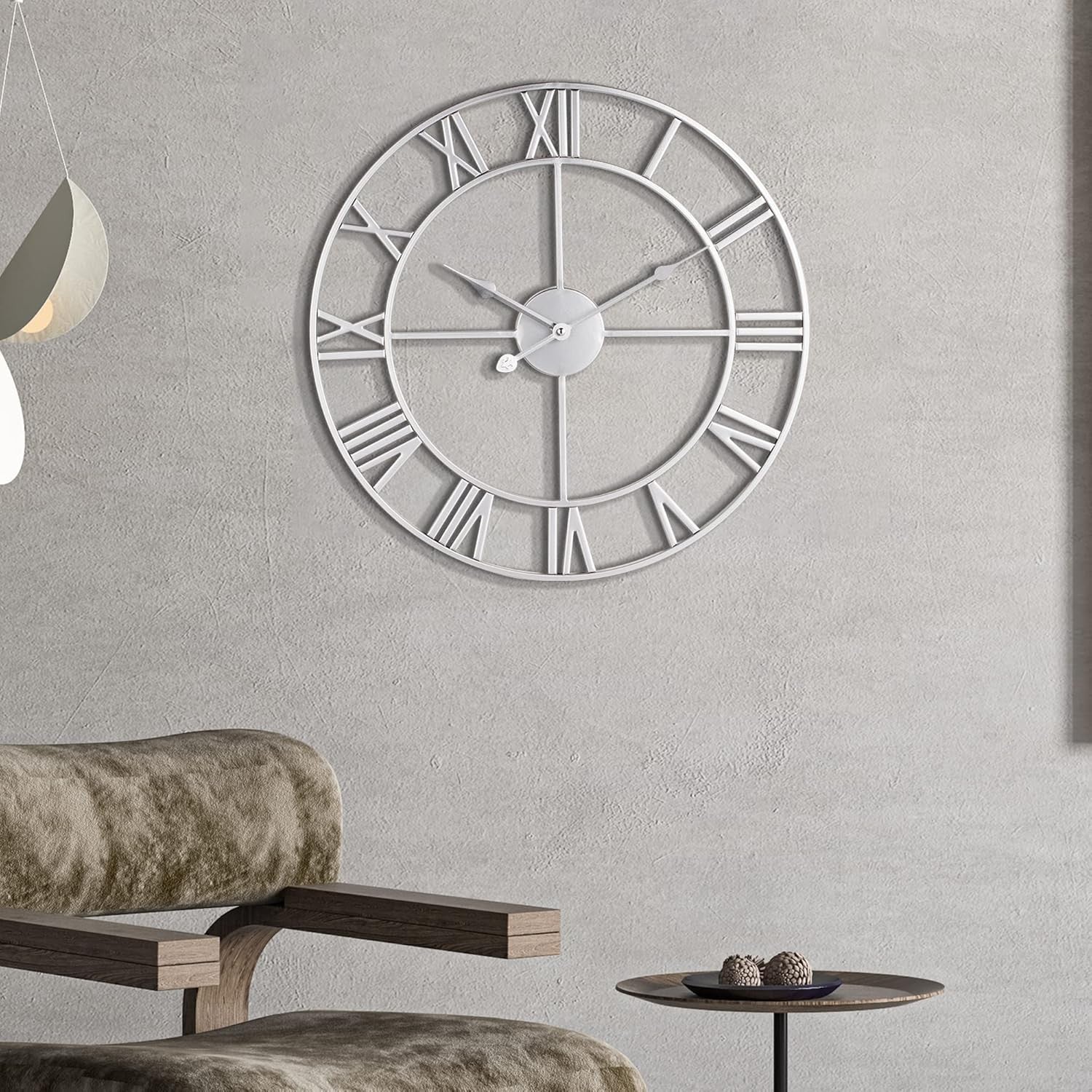 40cm Silver Roman Numeral Wall Clock Large Metal Silent Quartz Modern Decor