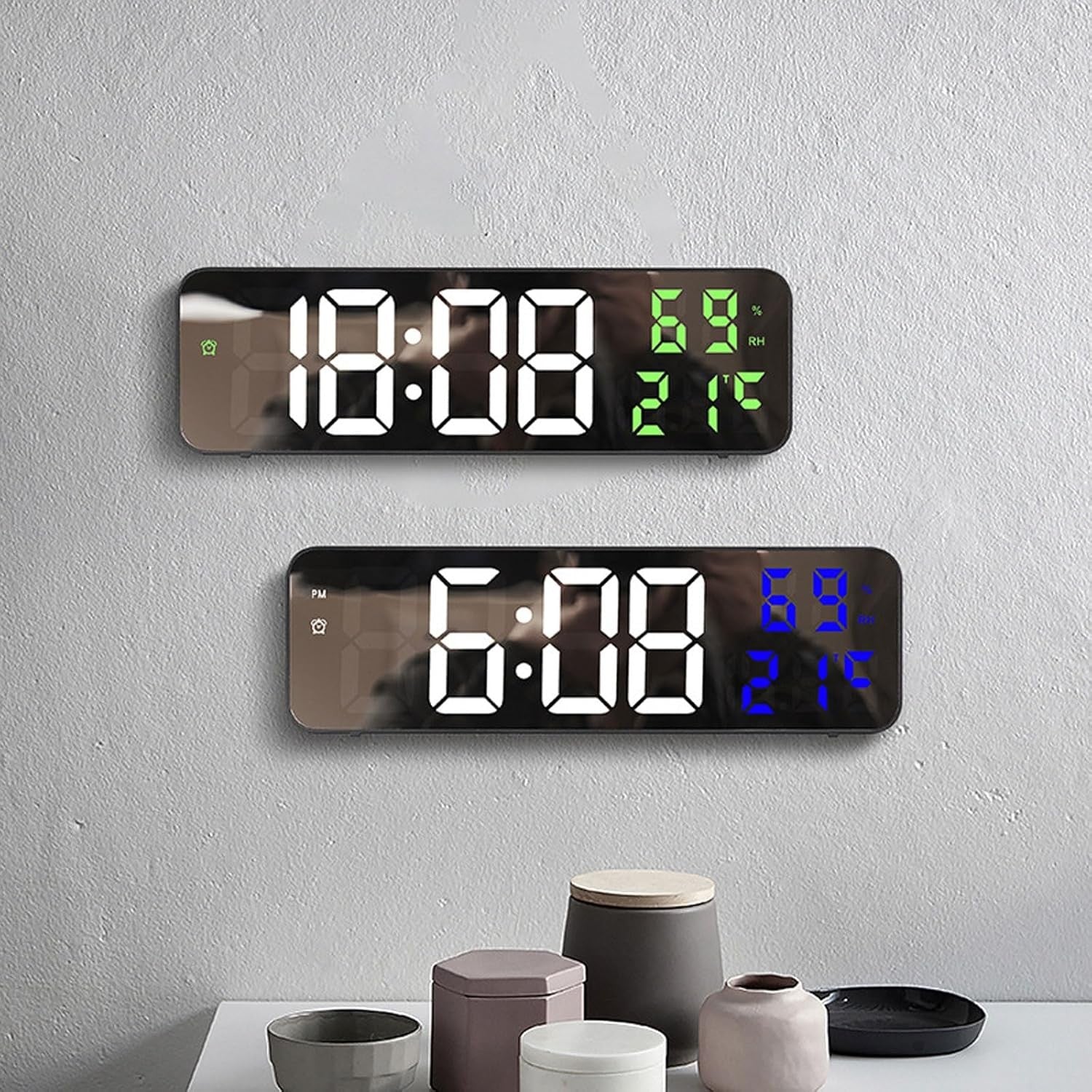 Large Digital Alarm Clock Snooze Date Temperature Display for Heavy Sleepers