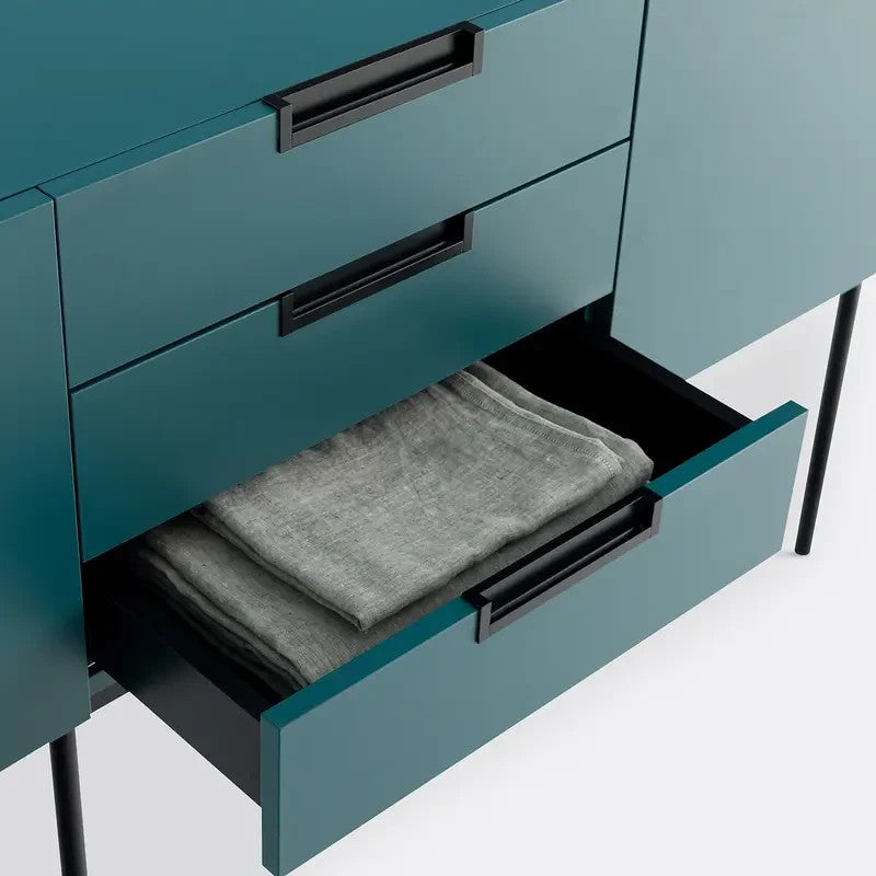 Contemporary 3 Door Sideboard with Drawers | Teal Buffet Storage Unit