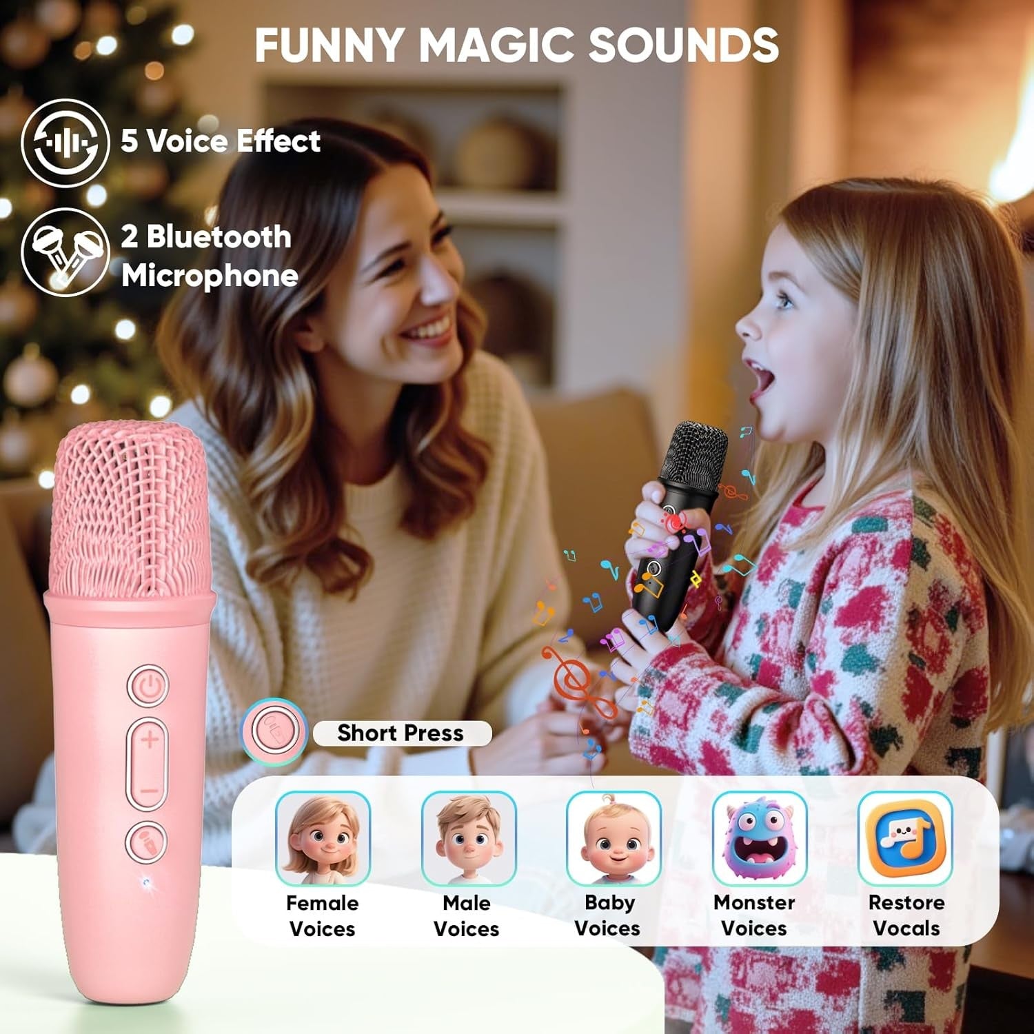 Girls Karaoke Machine with 2 Mics LED Party Speaker Gift