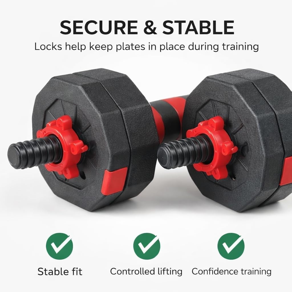 40kg Adjustable Dumbbell Barbell Set Anti Roll Plates Home Gym Weights