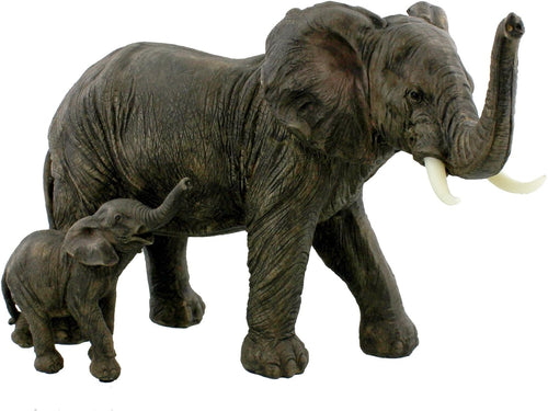 Mother & Baby Elephant Ornament Hand-Painted Resin Figurine Wildlife Home Decor