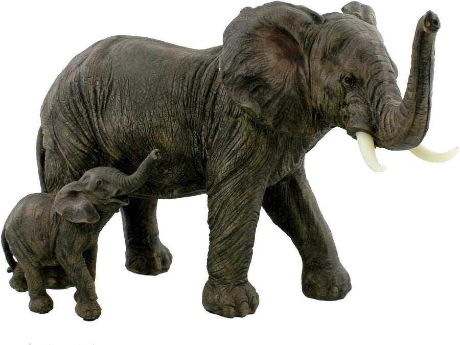 Mother & Baby Elephant Ornament Hand-Painted Resin Figurine Wildlife Home Decor