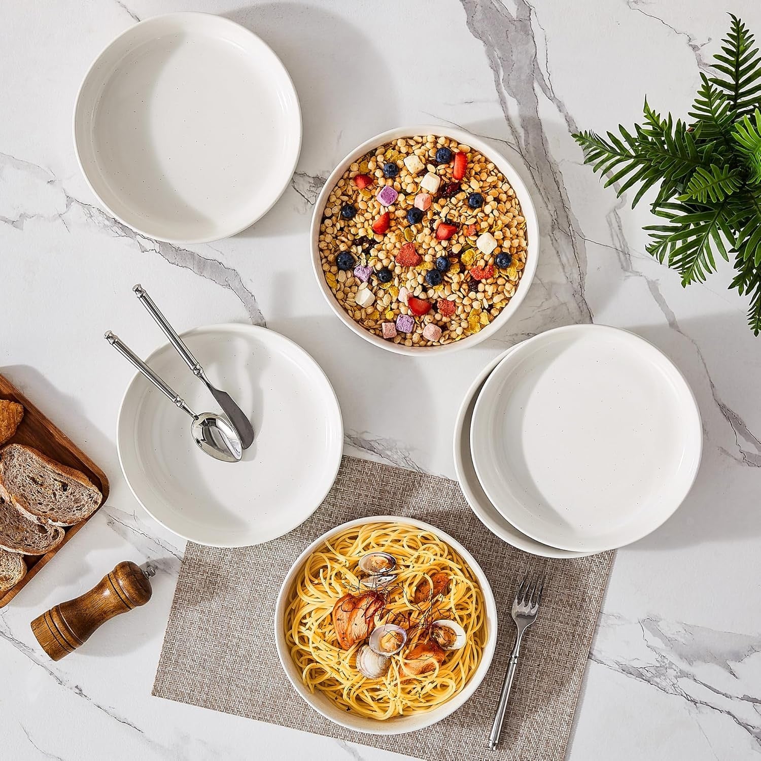 Large Pasta Bowls Set of 6 Ceramic Soup Bowls 48oz 9in Microwave Safe