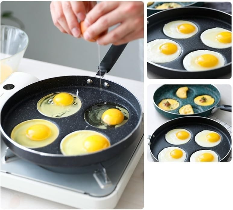 4-Hole Mini Pancake Pan | Non-Stick Cast Iron Crepe Maker with Handle