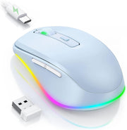 Light Blue RGB Wireless Mouse Rechargeable Silent USB Jiggler