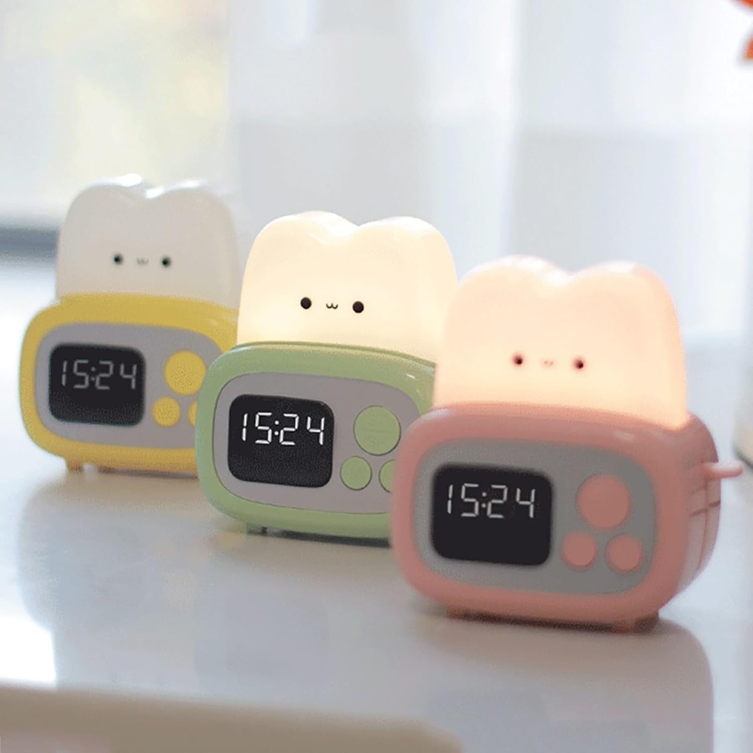Cute Digital Alarm Clock Night Light USB Rechargeable Kids Bedside Clock