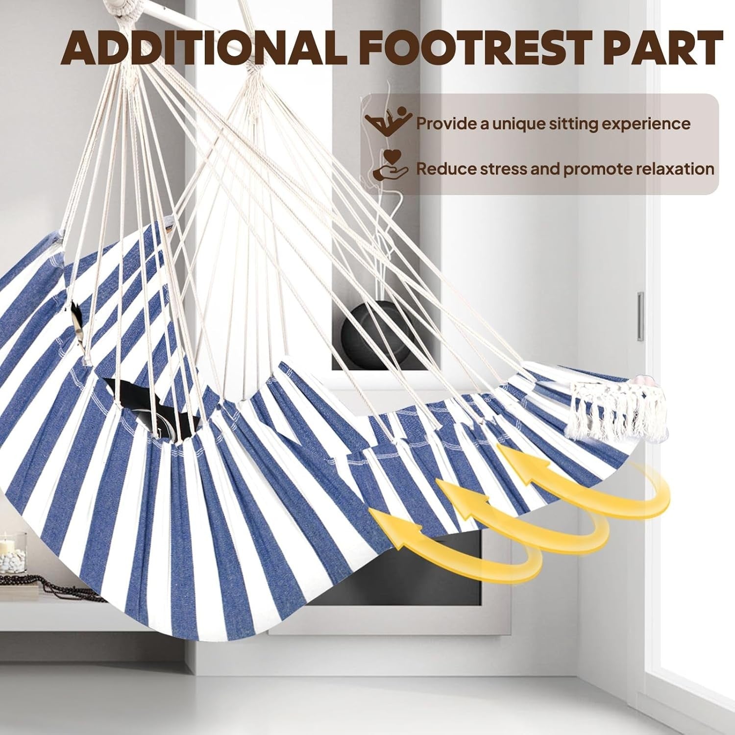 Striped Hammock Chair with Footrest & 2 Cushions | 550lbs Indoor Outdoor Swing