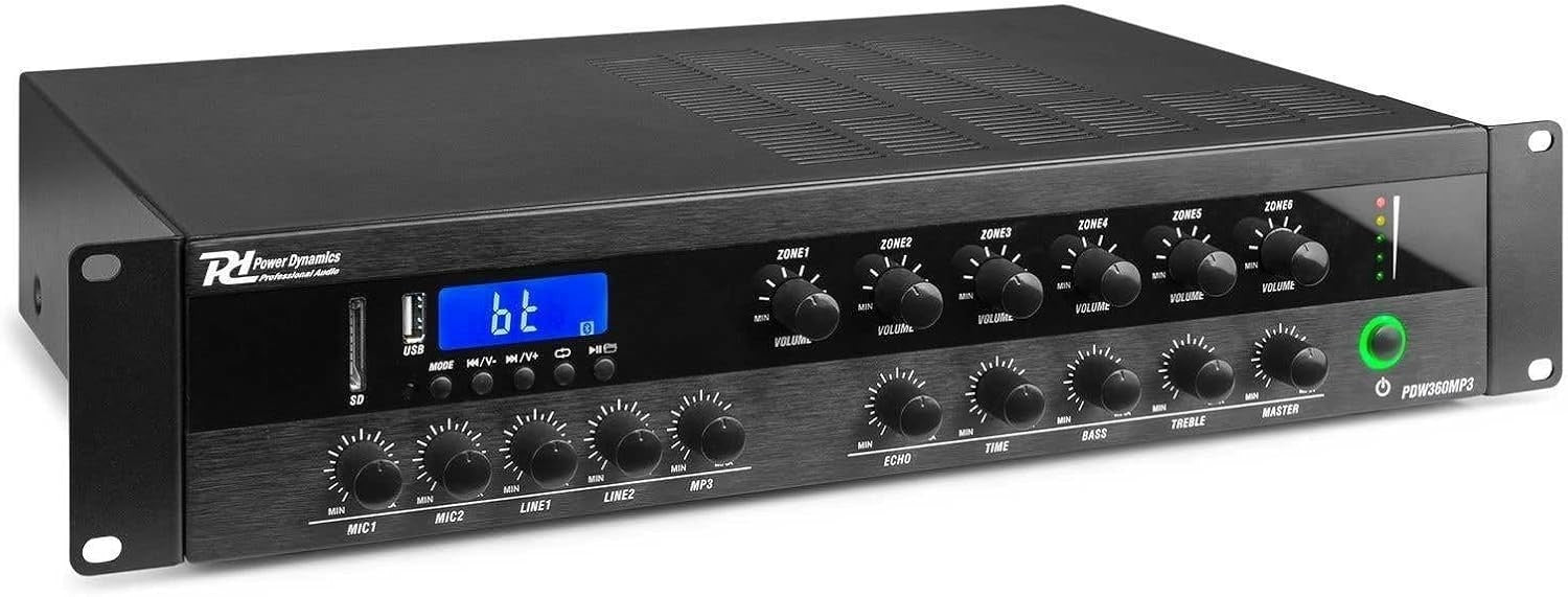 360W 6-Zone PA Mixer Amplifier 100V Bluetooth USB SD FM