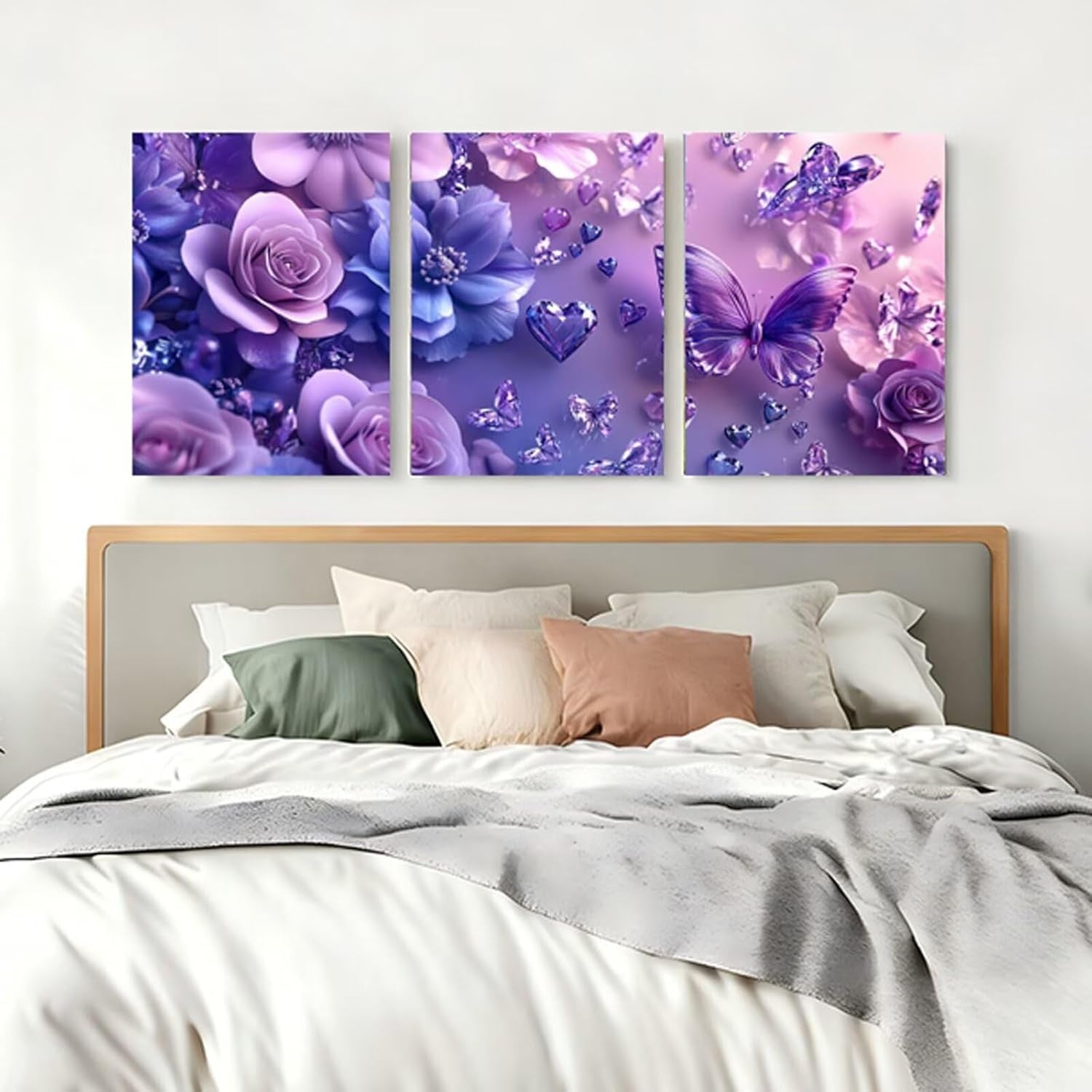 3‑Piece Butterfly & Flower Wooden Framed Canvas Art 20×25 cm Decor
