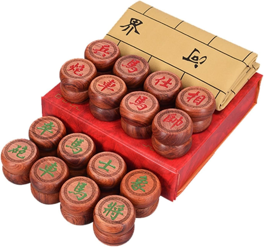 Red Rosewood Xiangqi Chinese Chess Set Leather Travel Board