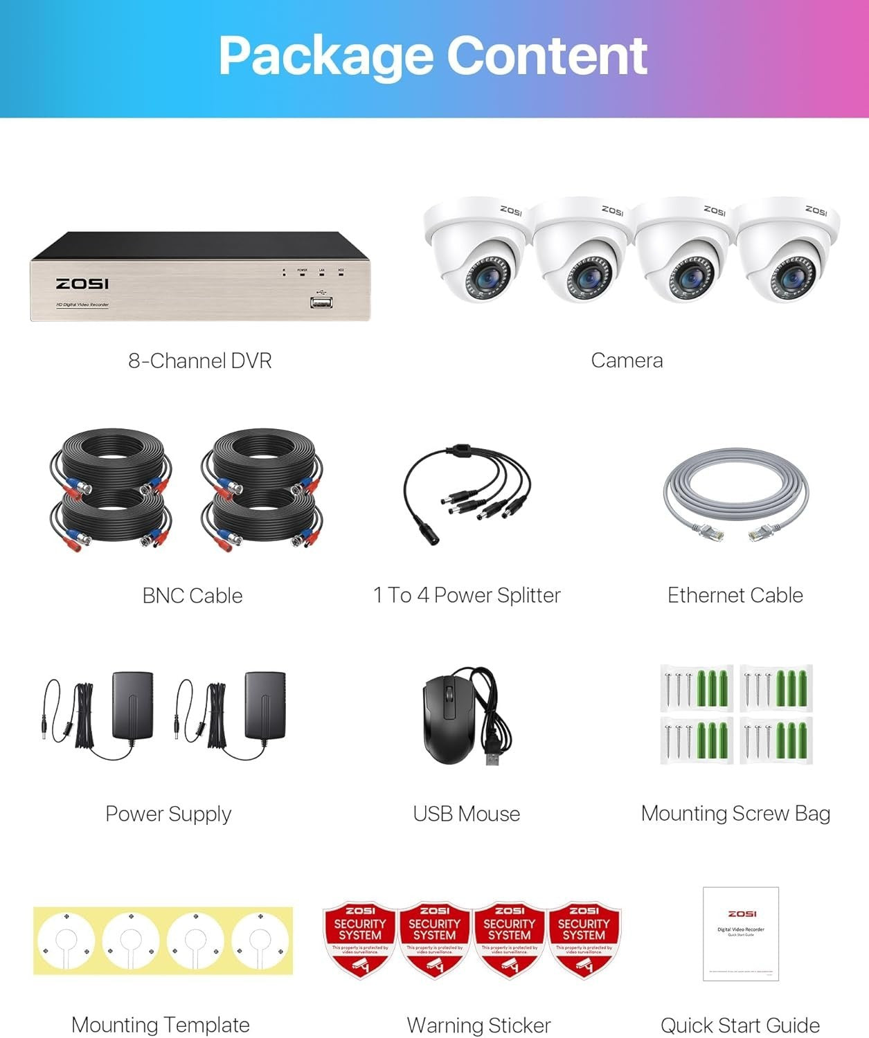 1080P CCTV Security Camera System 8CH DVR 4 Cameras AI Detection