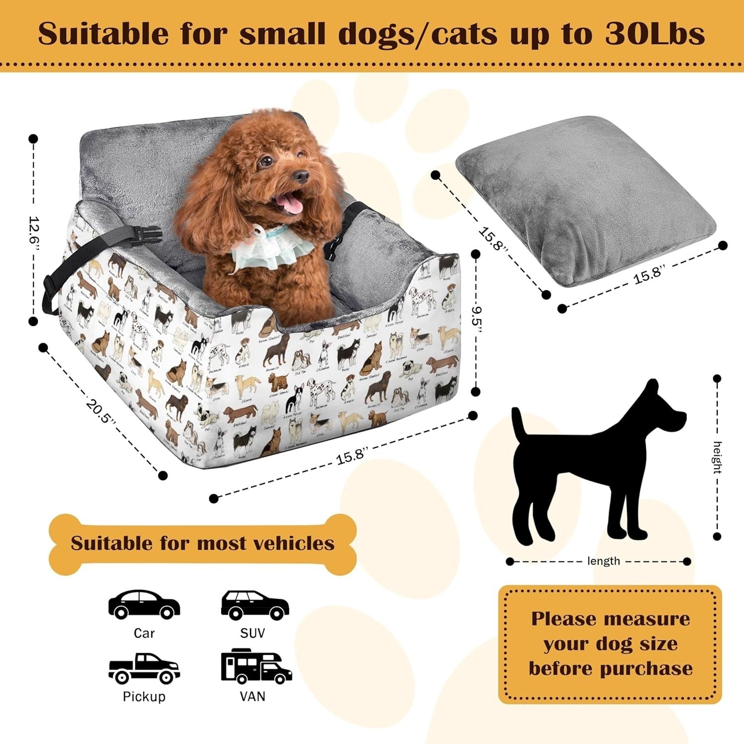 Dog Booster Car Seat Bed Small Medium Dogs Washable Travel Seat 25lb