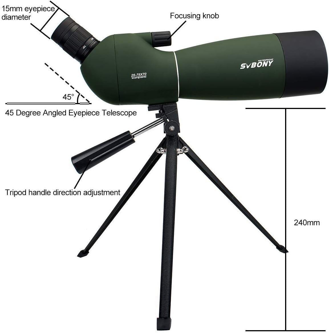 Spotting Scope 25-75x70 HD Zoom with Tripod & Phone Adapter for Bird Watching