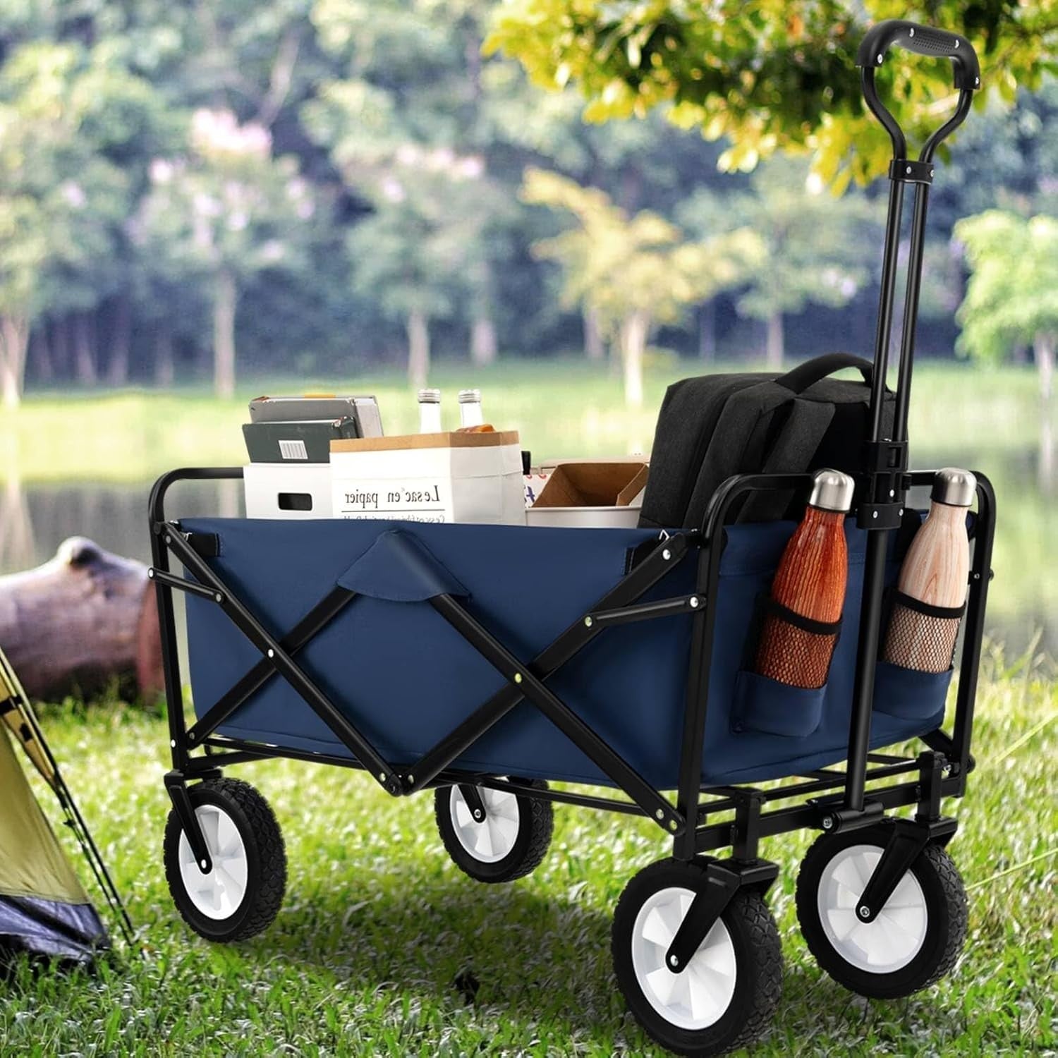 Folding Festival Trolley Wagon 82L Heavy Duty Cart All Terrain Wheels Navy