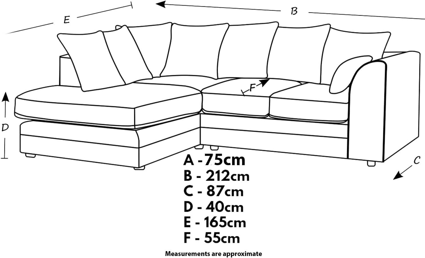 Black Jumbo Cord LHF Corner Sofa 4-Seater Memory Foam Space Saver