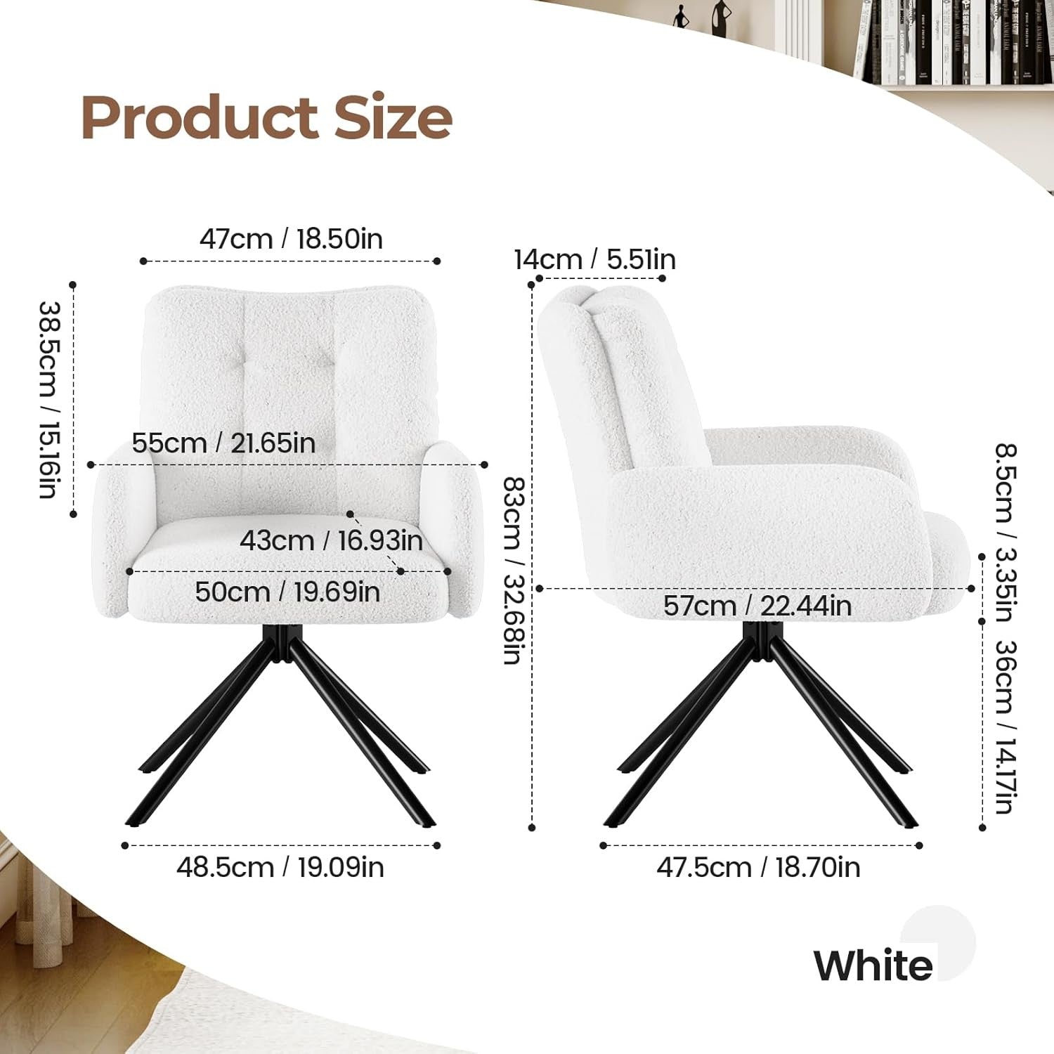 White Boucle Swivel Accent Chair Tub Vanity Desk Armchair