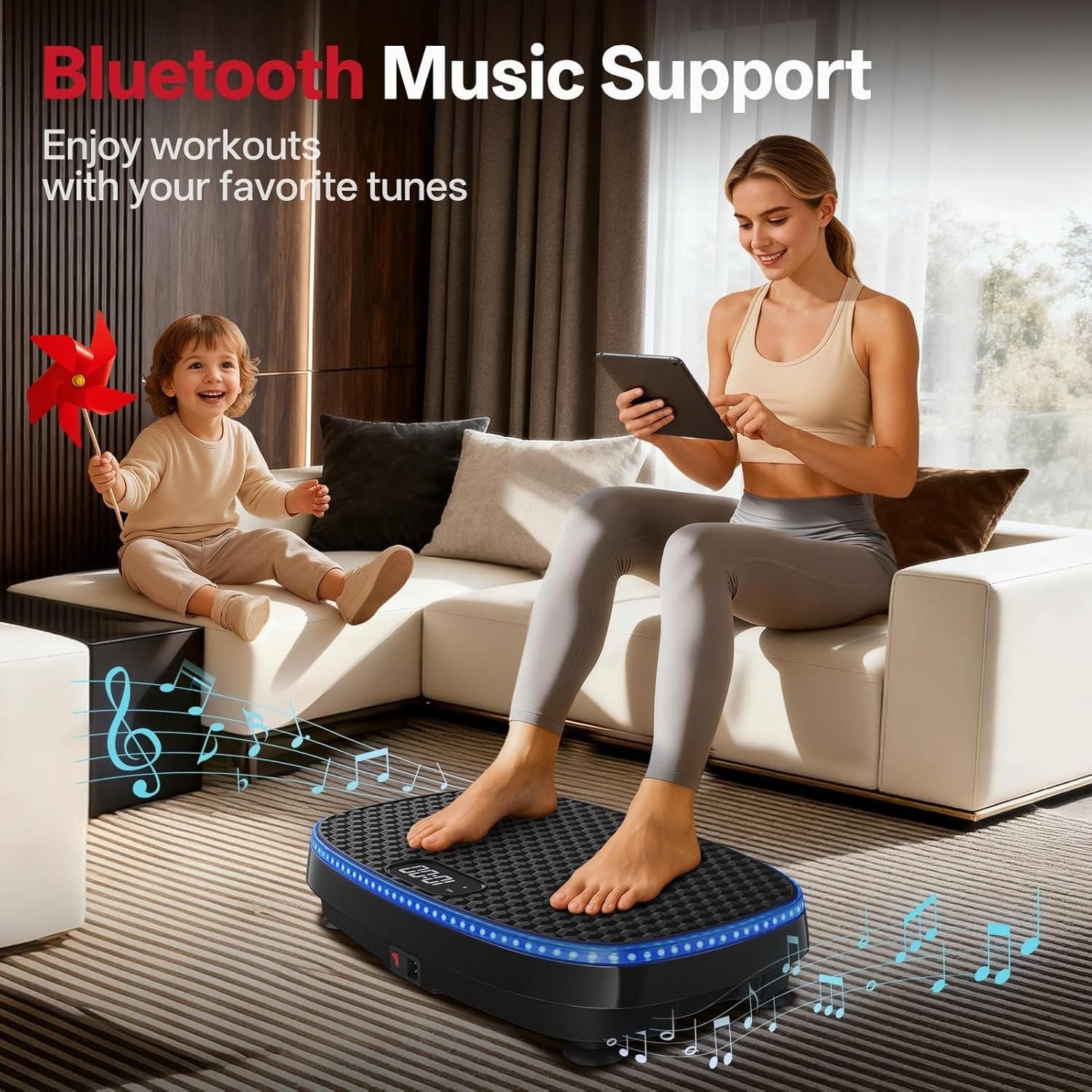 Triple Motor Vibration Plate 120 Levels Bluetooth LED Home Workout