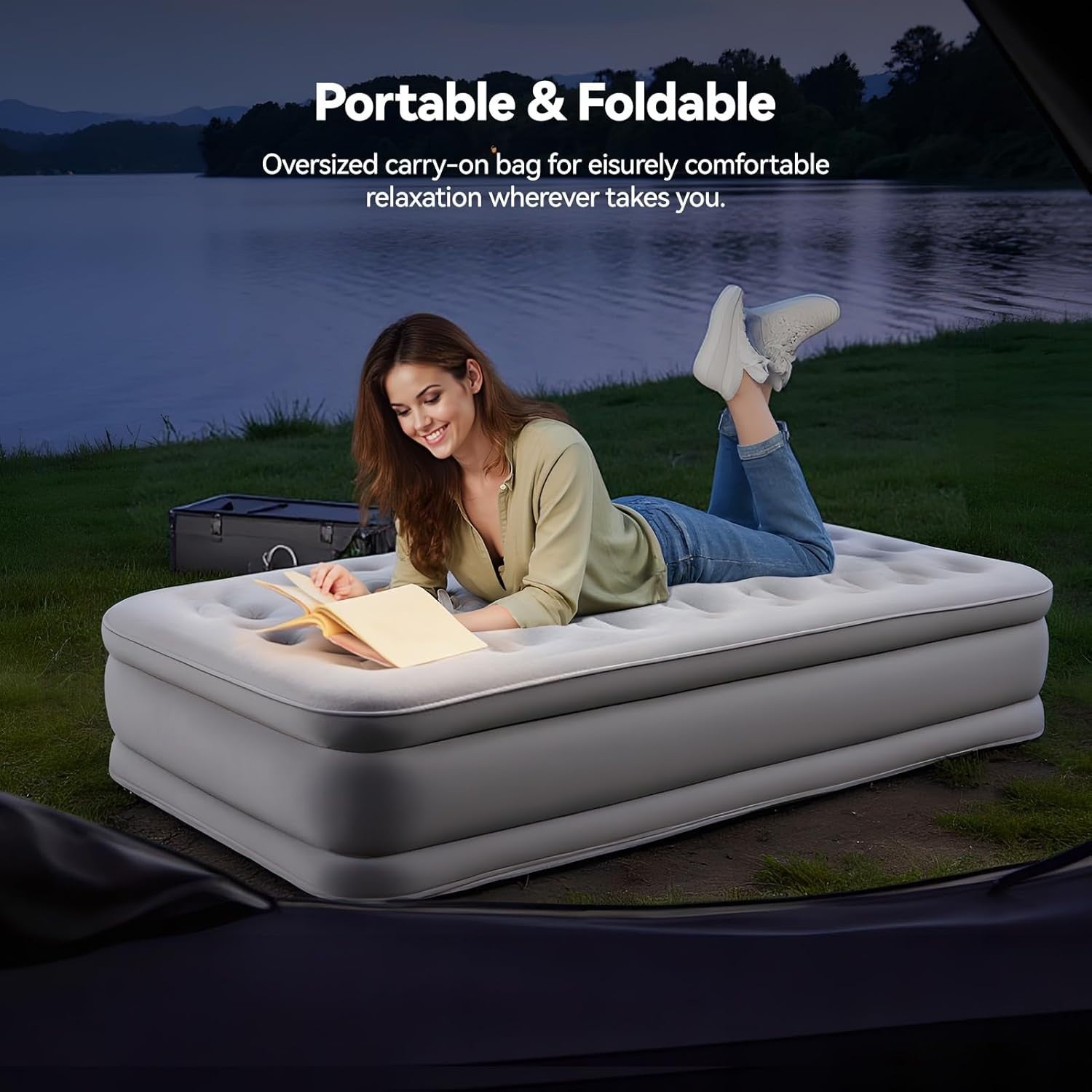 Inflatable Single Air Mattress with Built-In Pump & Pillow 190x100x40cm