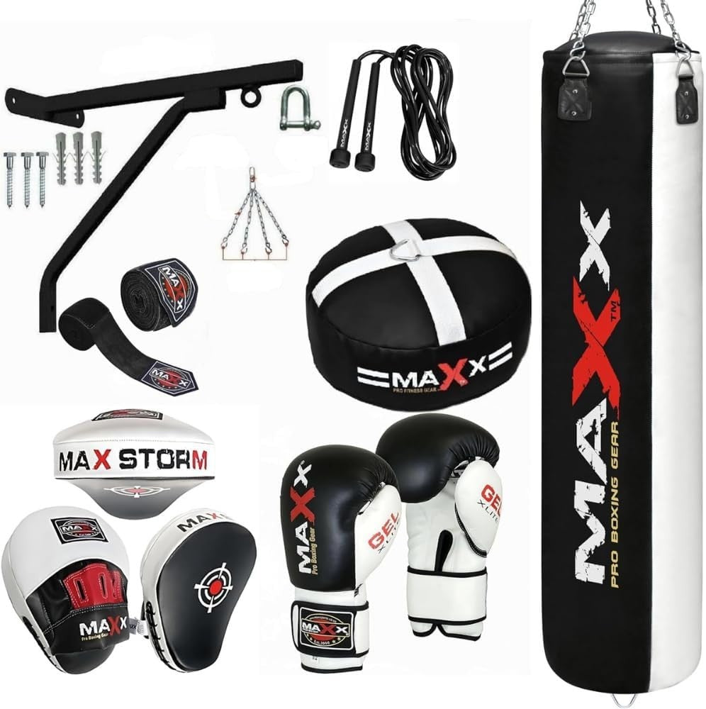 Heavy Duty Boxing Punch Bag 4FT Complete Training Set Gloves Pads