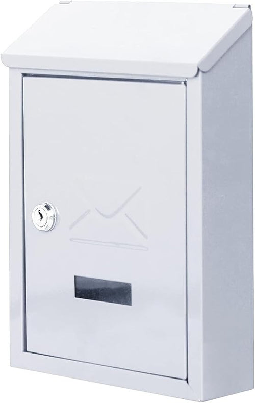 Lockable Wall Mounted Post Box Weatherproof Mailbox Iron White Secure Letterbox
