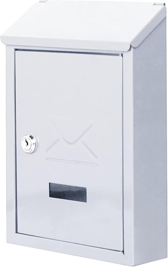 Lockable Wall Mounted Post Box Weatherproof Mailbox Iron White Secure Letterbox