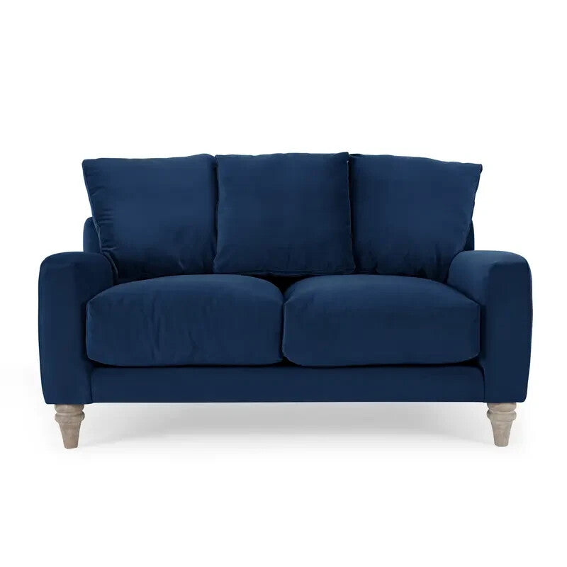 Navy Velvet 2 Seater Sofa with Scatter Back Cushions & Deep Foam Seat