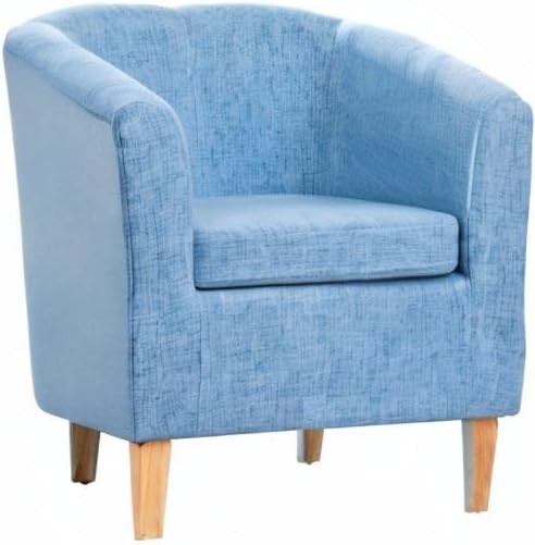 Blue Hessian Fabric Tub Chair 68cm Wide Pine Legs Accent Armchair