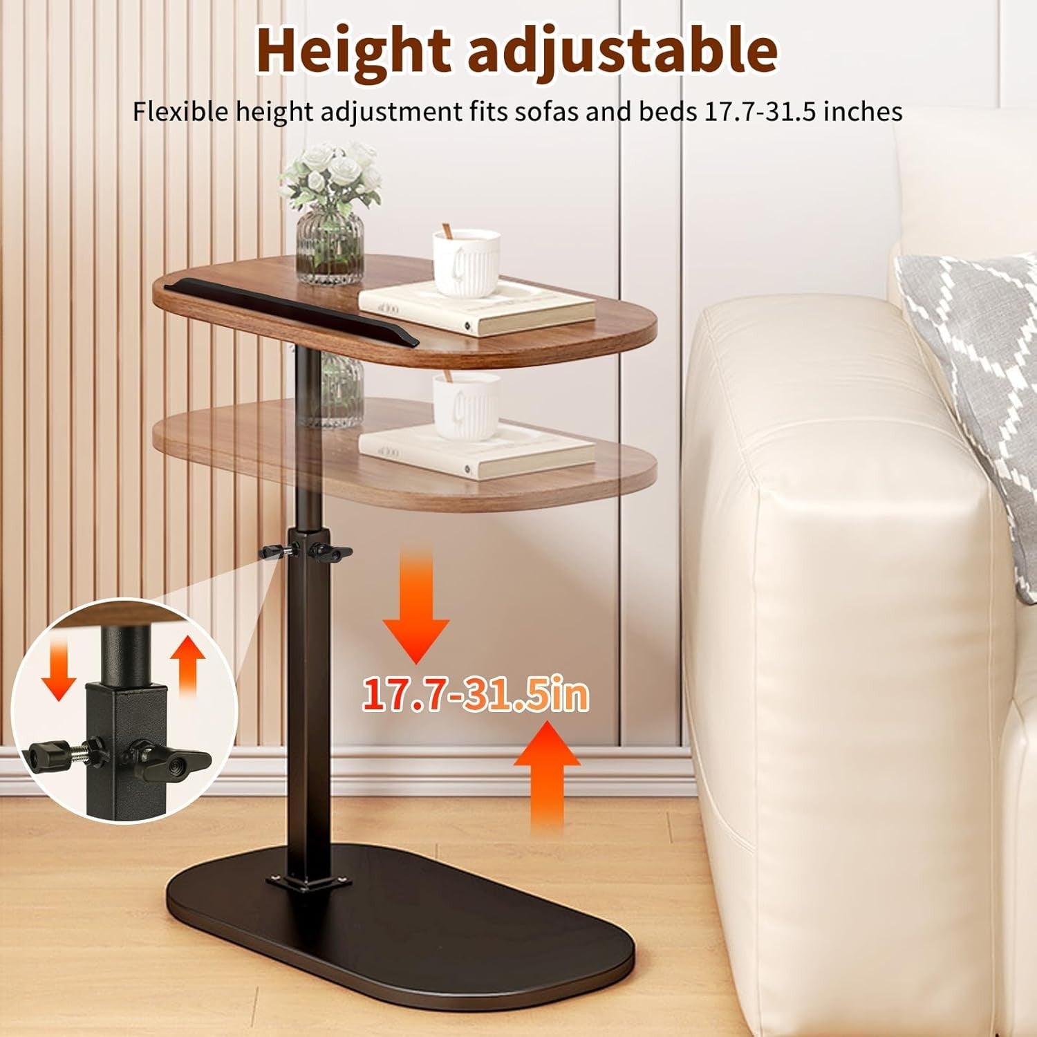 C Shaped Adjustable Sofa Side Table Laptop Desk 360° Swivel Bedside Stand