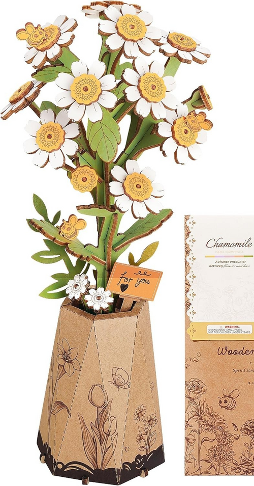 3D Wooden Flower Puzzle Kit Chamomile Home Decor Gift DIY Relaxing Craft