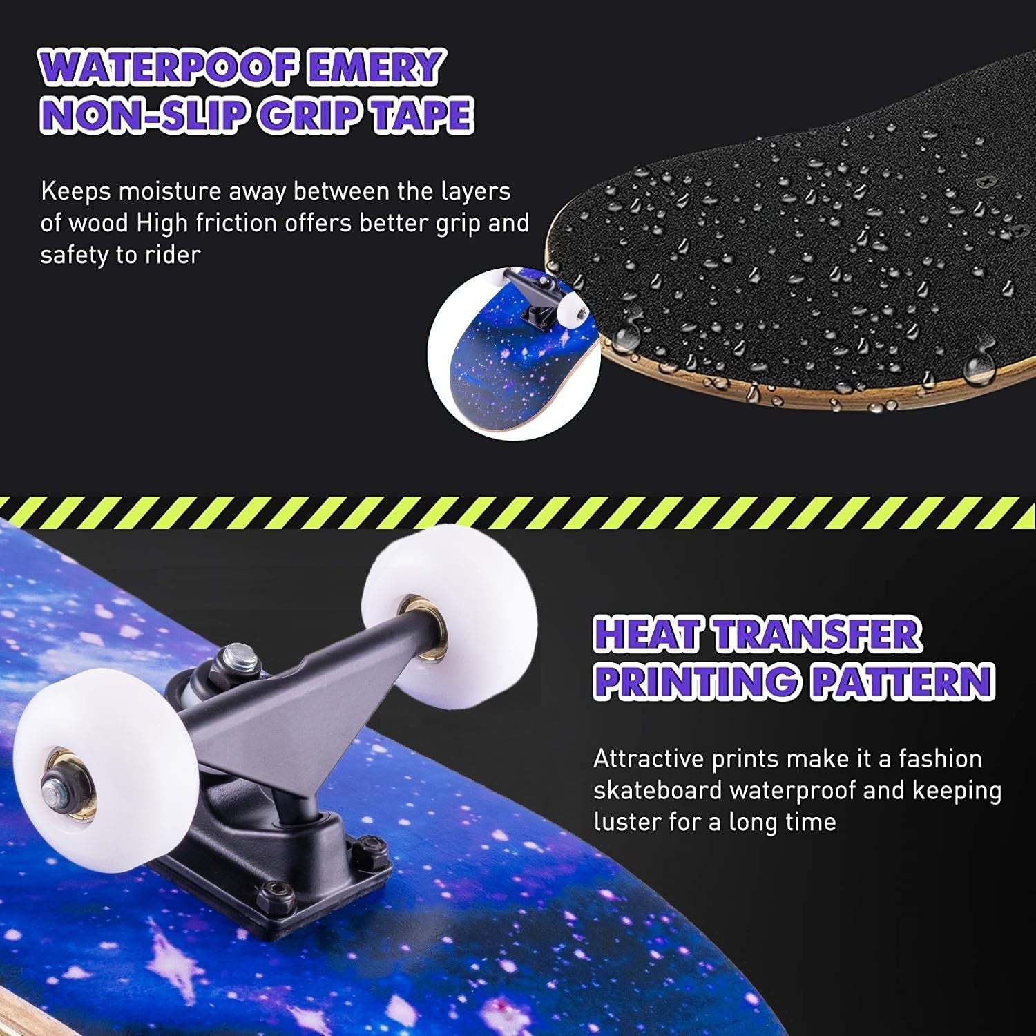 31in Complete Skateboard Maple Double Kick Trick Board Adults & Teens Star