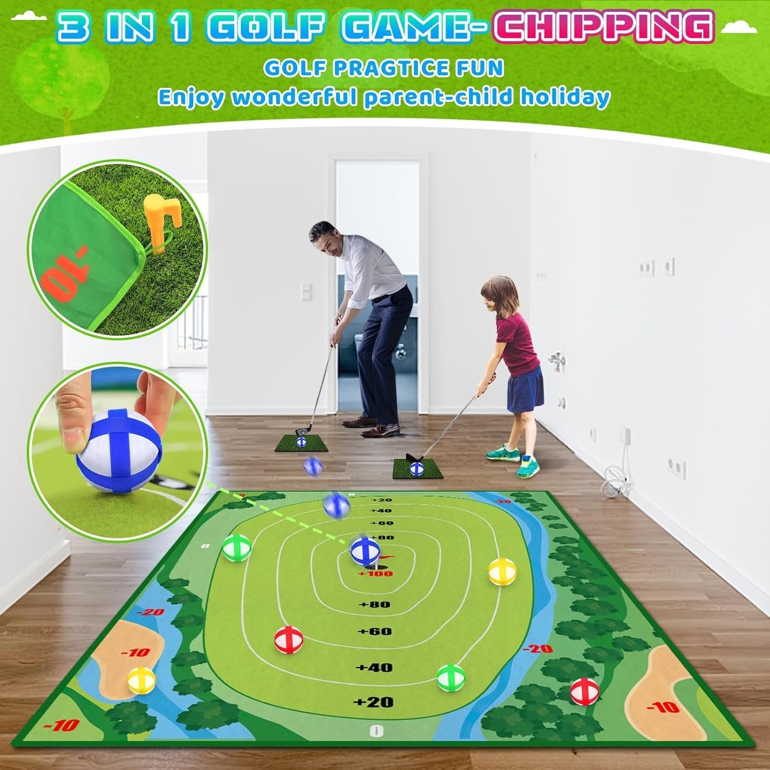 Kids Golf Practice Mat Set Indoor Outdoor Game w/ Clubs Balls Targets