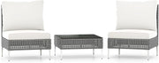 3pc Outdoor Rattan Bistro Set Cushioned Chairs Coffee Table Patio Balcony
