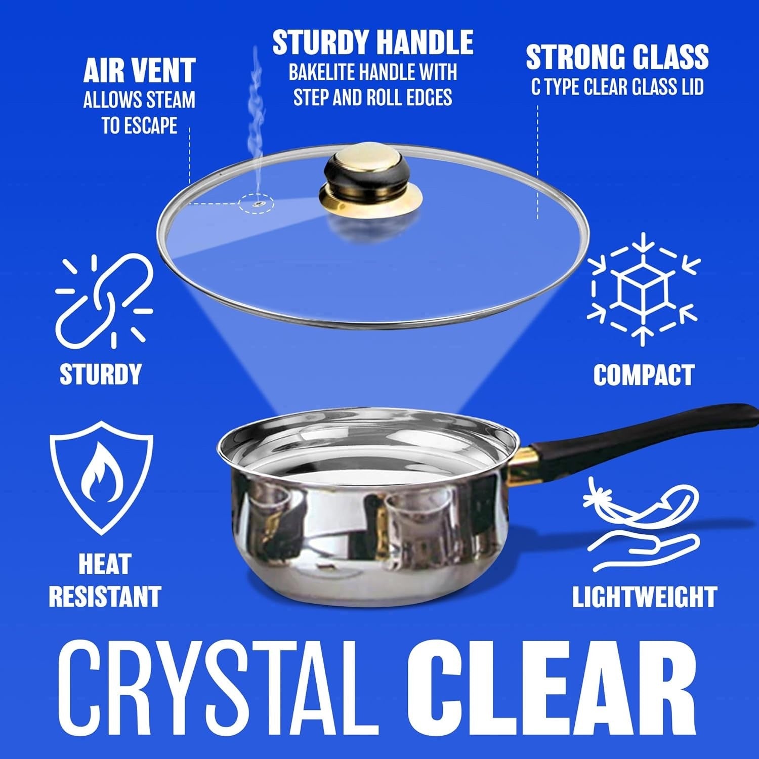12pcs Stainless Steel Cookware Set with Glass Lids Saucepan Frying Pot