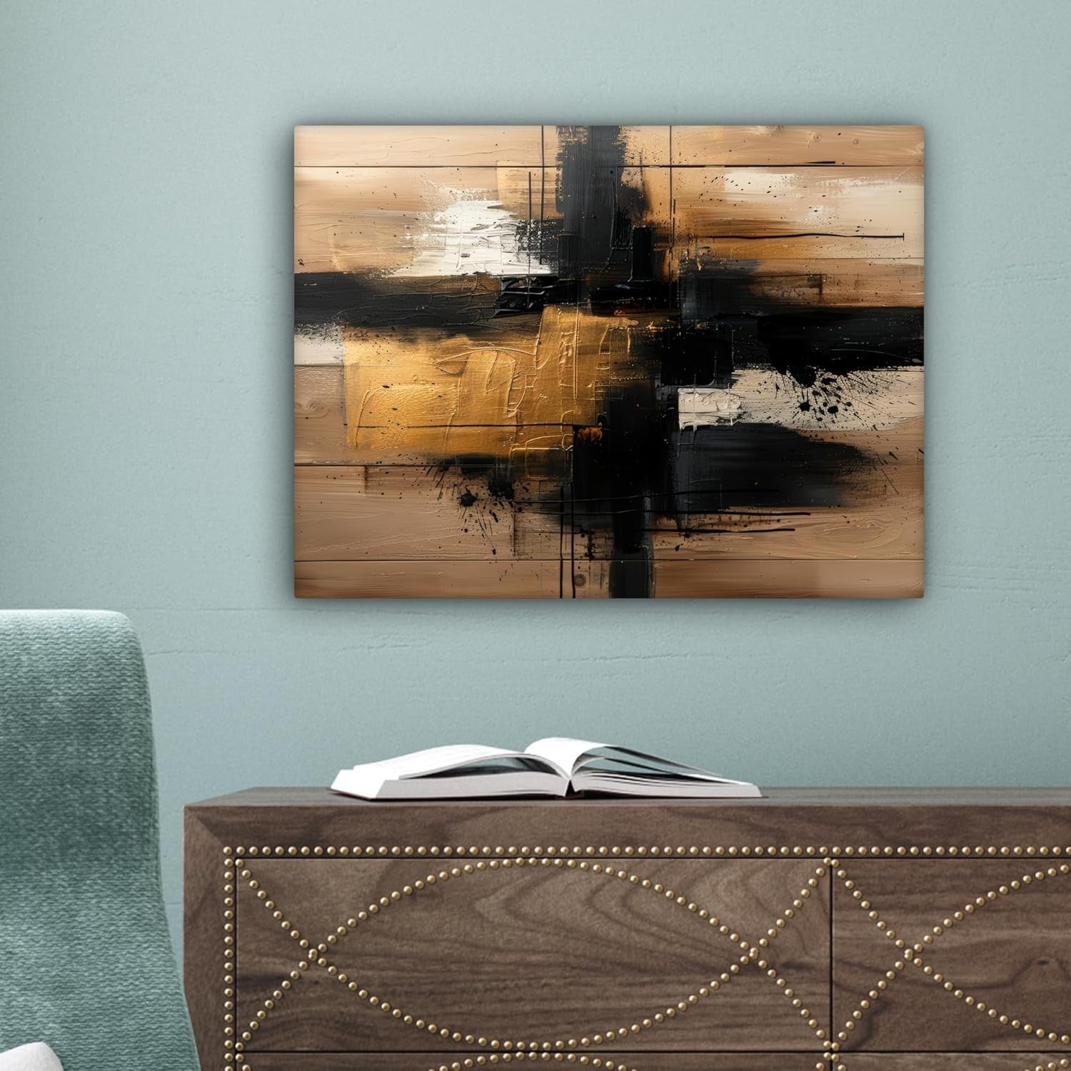 Gold Black Abstract Canvas Wall Art 40x30cm Modern Framed Print