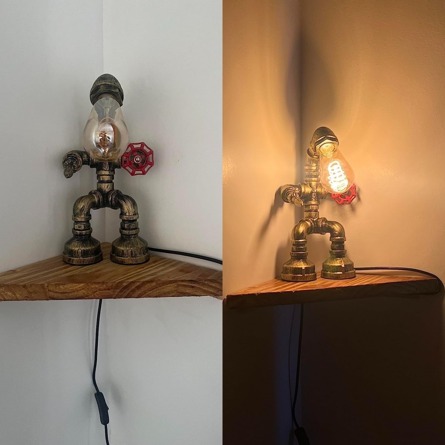 Industrial Vintage Steampunk Table Lamp Water Pipe Desk Light with Edison Bulb