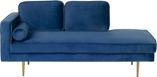 Velvet Chaise Lounge Navy Blue | Gold Legs, Cushions, Deep Seat, Compact Glam