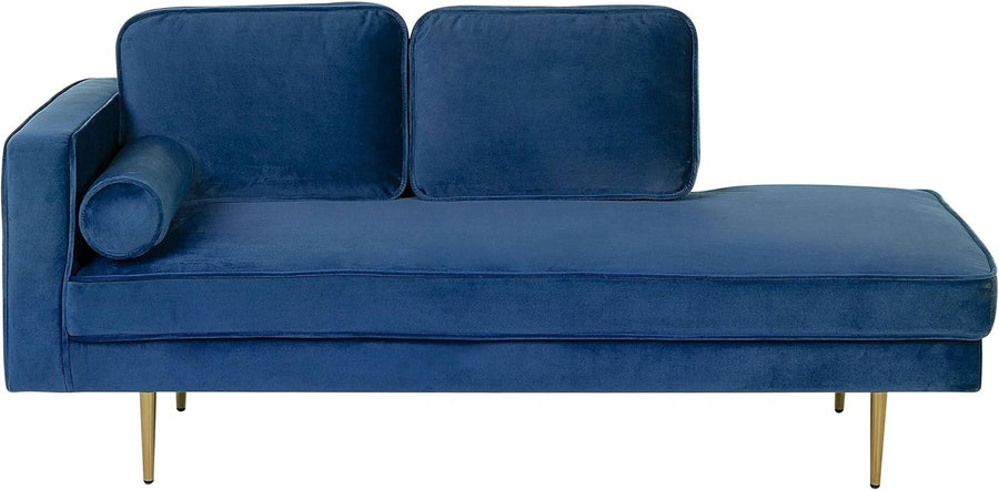 Velvet Chaise Lounge Navy Blue | Gold Legs, Cushions, Deep Seat, Compact Glam