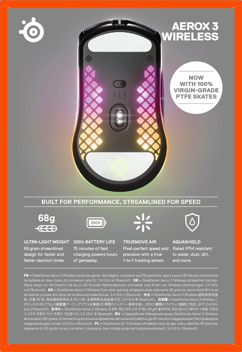 Wireless Gaming Mouse Ultra Lightweight RGB 18000 DPI Bluetooth 2.4G PC