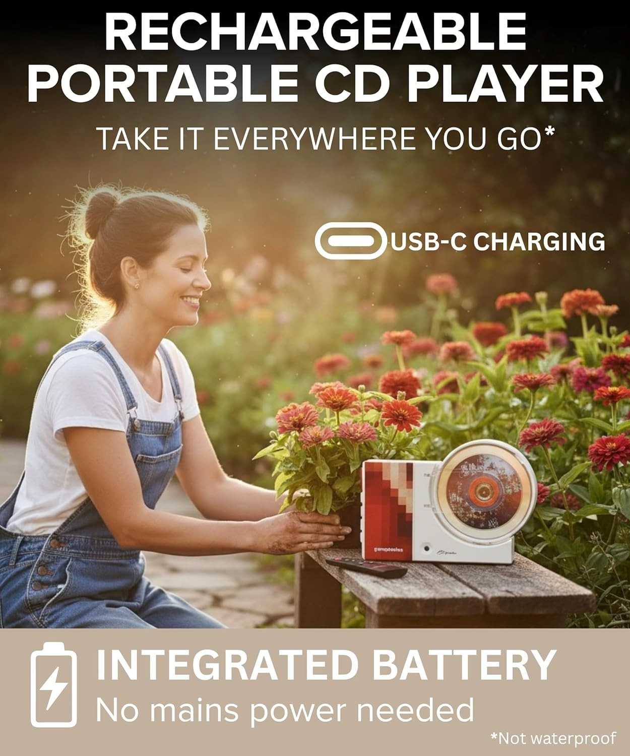 Portable CD Player Bluetooth Rechargeable w/ Speakers Wall Mount Remote