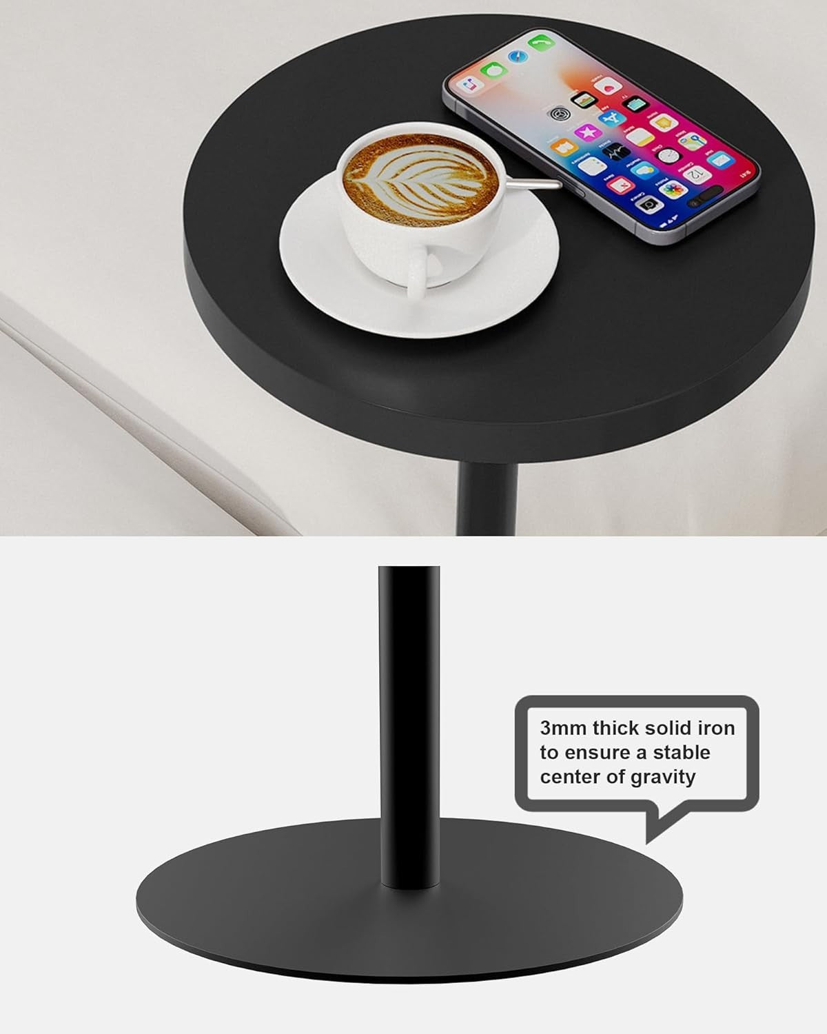 Tall Round Side Table – 25x25x70cm Small End Table Black